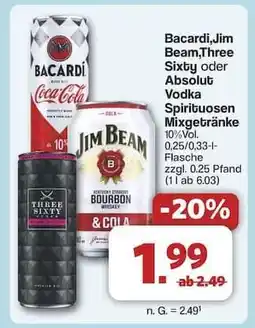 Famila Nord Ost Bacardi, Jim Beam, Three Sixty oder Absolut Vodka Spirituosen Mixgetränke Angebot