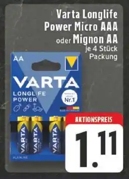 Edeka Varta Longlife Power Micro AAA oder Mignon AA Angebot