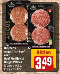 REWE Butcher's Angus Irish Beef oder Beef Rindfleisch Burger Patties Angebot