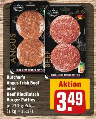 REWE Butcher's Angus Irish Beef oder Beef Rindfleisch Burger Patties Angebot