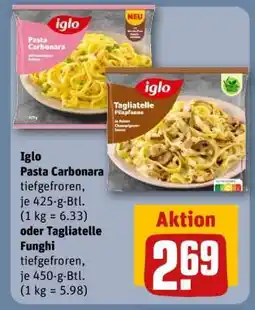 REWE Iglo Pasta Carbonara oder Tagliatelle Funghi Angebot