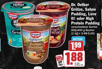 Hit Dr. Oetker Grütze, Sahne Pudding, Love It! oder High Protein Pudding Angebot