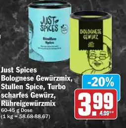 Hit Just Spices Bolognese Gewürzmix, Stullen Spice, Turbo scharfes Gewürz, Rühreigewürzmix Angebot