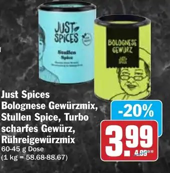 Hit Just Spices Bolognese Gewürzmix, Stullen Spice, Turbo scharfes Gewürz, Rühreigewürzmix Angebot