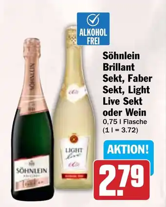 Hit Söhnlein Brillant Sekt, Faber Sekt, Light Live Sekt oder Wein Angebot
