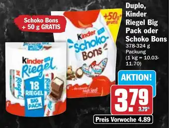 Hit Duplo, Kinder Riegel Big Pack oder Schoko Bons Angebot