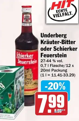 Hit Underberg Kräuter-Bitter oder Schierker Schierker Feuerstein Angebot