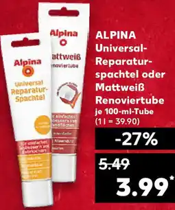 Kaufland ALPINA Universal Reparaturspachtel oder Mattweiẞ Renoviertube Angebot