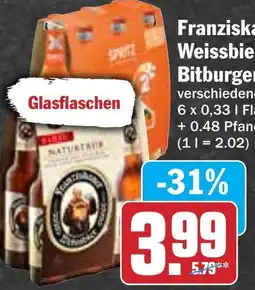 Hit Franziskaner Weissbier oder Bitburger X² Angebot
