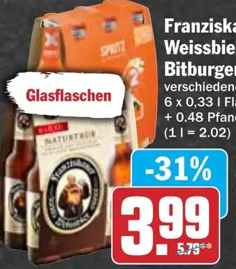Hit Franziskaner Weissbier oder Bitburger X² Angebot