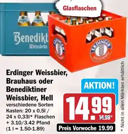 Hit Erdinger Weissbier, Brauhaus oder Benediktiner Weissbier, Hell Angebot