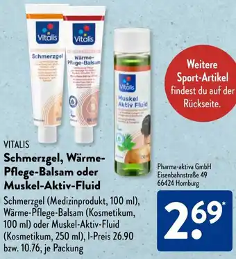 Aldi Süd Vitalis Schmerzgel, Wärme Pflege-Balsam oder Muskel Aktiv Fluid Angebot