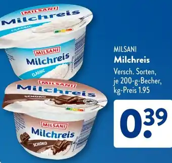 Aldi Süd MILSANI Milchreis Angebot