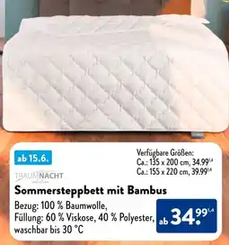 Aldi Süd TRAUMNACHT Sommersteppbett mit Bambus Angebot