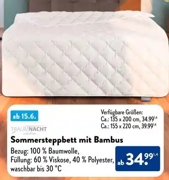 Aldi Süd TRAUMNACHT Sommersteppbett mit Bambus Angebot