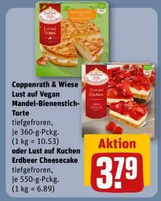 REWE Coppenrath & Wiese Lust auf Vegan Mandel-Bienenstich-Torte oder Lust auf Kuchen Erdbeer Cheesecake Angebot