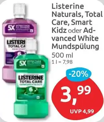 Budni Listerine Naturals, Total Care, Smart Kidz oder Advanced White Mundspülung Angebot