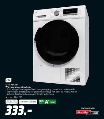 MediaMarkt Ok. otd 7342 d wärmepumpentrockner Angebot