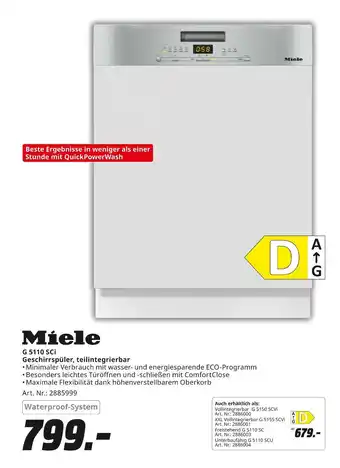 MediaMarkt Miele g 5110 sci geschirrspüler, teilintegrierbar Angebot