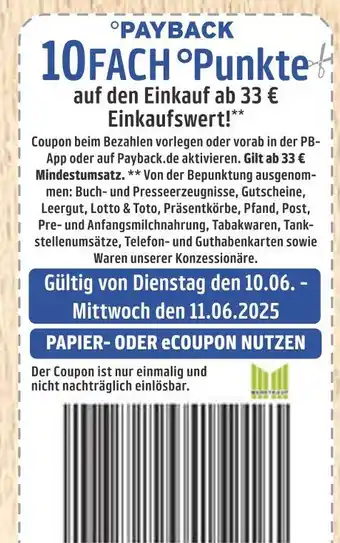 Marktkauf Payback 10fach °punkte auf den einkauf ab 33 € einkaufswert Angebot
