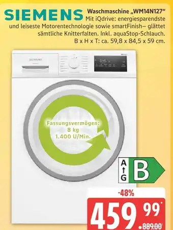 Marktkauf Siemens waschmaschine „wm14n127” Angebot