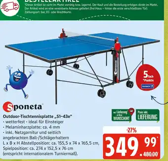Marktkauf Sponeta outdoor-tischtennisplatte „s1–43e“ Angebot
