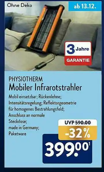 Aldi Nord Physiotherm Mobiler Infrarotstrahler Angebot