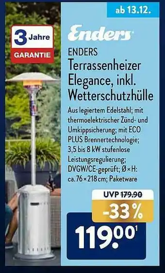 Aldi Nord Enders Terrassenheizer Elegance, Inkl. Wetterschutzhülle Angebot