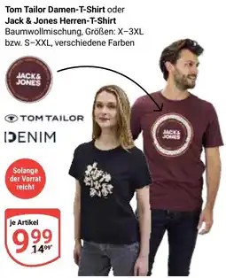 Globus Tom Tailor Damen-T-Shirt oder Jack & Jones Herren-T-Shirt Angebot