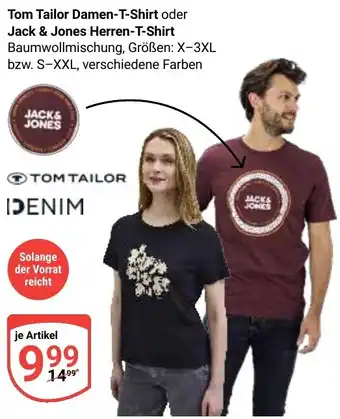 Globus Tom Tailor Damen-T-Shirt oder Jack & Jones Herren-T-Shirt Angebot