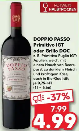 Kaufland DOPPIO PASSO Primitivo IGT oder Grillo DOC Angebot