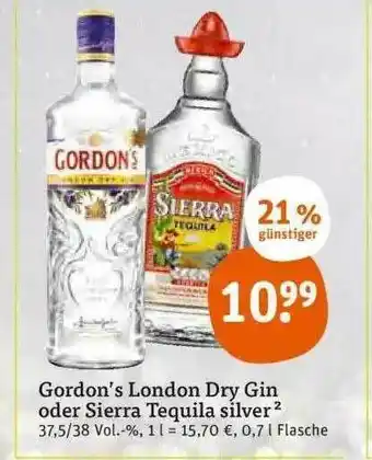 tegut Gordon's London Dry Gin Oder Sierra Tequila Silver Angebot