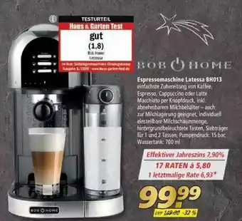 Marktkauf Bob Home Espressomaschine Latessa Bh013 Angebot