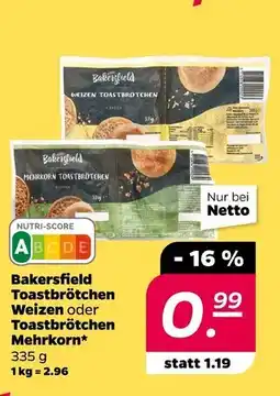 NETTO Bakersfield toastbrötchen weizen oder toastbrötchen mehrkorn Angebot