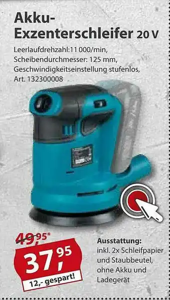 Sonderpreis Baumarkt Akku-exzenterschleifer 20v Angebot