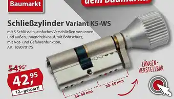 Sonderpreis Baumarkt Schließzylinder Variant K5-ws Angebot