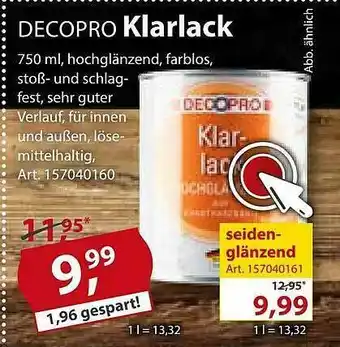 Sonderpreis Baumarkt Decopro Klarlack Angebot