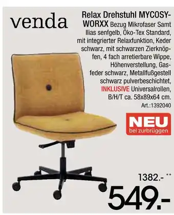 Zurbrüggen Venda relax drehstuhl mycosy-worxx Angebot