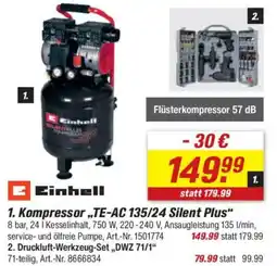 toom Baumarkt Einhell Kompressor „TE-AC 135/24 Silent Plus" Angebot