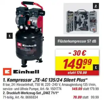 toom Baumarkt Einhell Kompressor „TE-AC 135/24 Silent Plus" Angebot