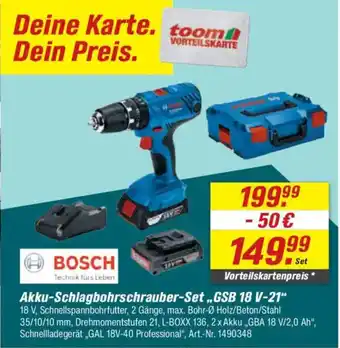 toom Baumarkt BOSCH Akku-Schlagbohrschrauber-Set ,,GSB 18 V-21" Angebot