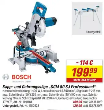 toom Baumarkt BOSCH Kapp- und Gehrungssäge „GCM 80 SJ Professional" Angebot