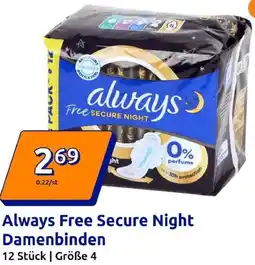 Action Always Free Secure Night Damenbinden Angebot