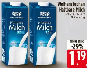 E-Center Weihenstephan Haltbare Milch Angebot