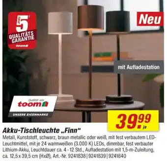 toom Baumarkt Akku-Tischleuchte „Finn" Angebot
