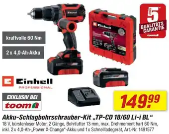 toom Baumarkt Einhell Akku-Schlagbohrschrauber-Kit,,TP-CD 18/60 Li-i BL" Angebot
