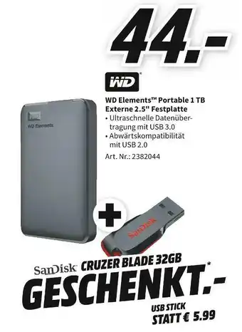 MediaMarkt Wd elements portable 1 tb externe 2.5 festplatte Angebot