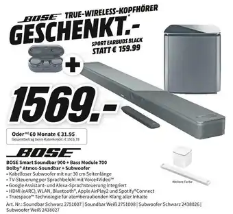 MediaMarkt Bose smart soundbar 900 + bass module 700 Angebot