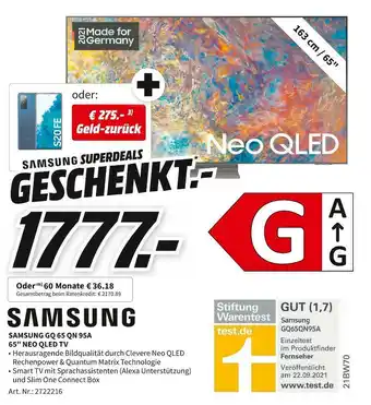 MediaMarkt Samsung 65" neo qled tv Angebot