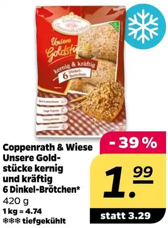 NETTO Coppenrath & Wiese Unsere Goldstücke kernig und kräftig 6 Dinkel-Brötchen Angebot